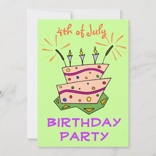 Birthday Cake Sparklers 4th of July Birthday Party Invitation