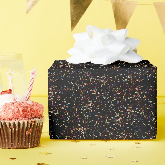 Birthday Cake Sprinkles On Black Wrapping Paper (Birthday Party)