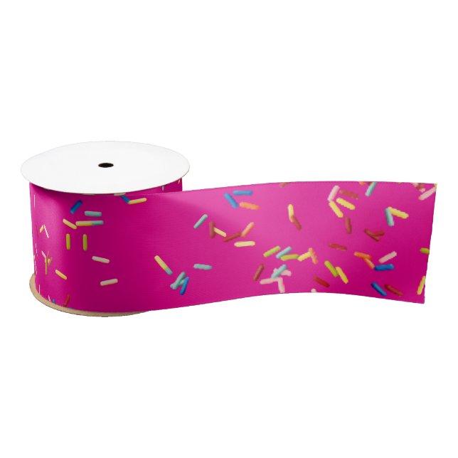 Birthday Cake Sprinkles On Bright Pink Satin Ribbon (Spool)