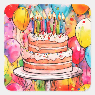 Birthday cake stickers or envelope seals