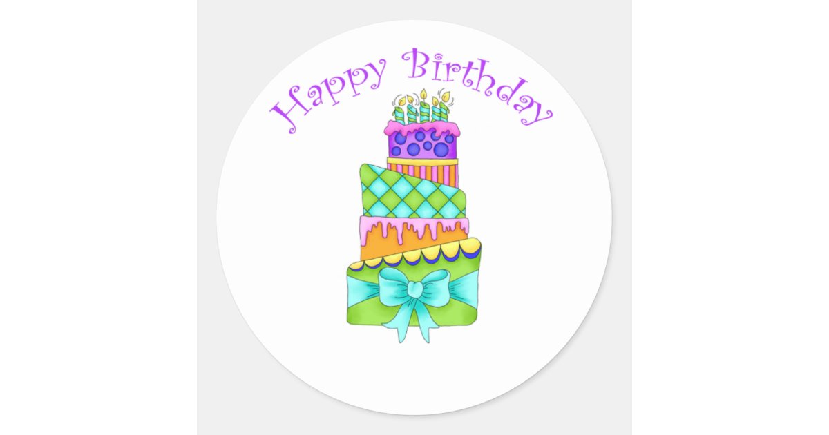 Cute Happy Birthday Cakes and Balloon Stickers, Zazzle