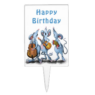 Birthday Cake Topper with Funny Mouse Music Band