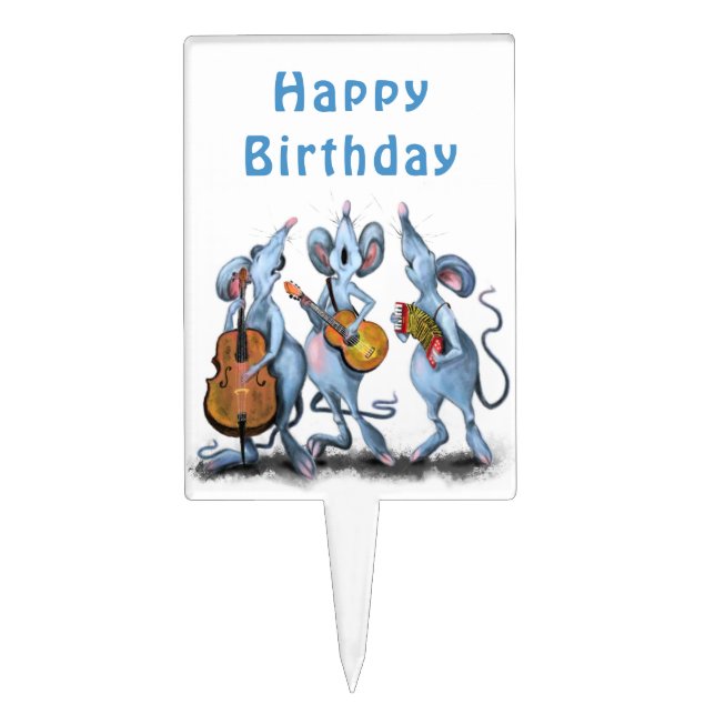 Birthday Cake Topper with Funny Mouse Music Band (Front)