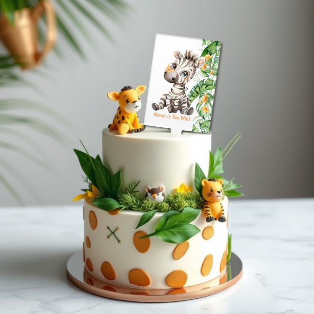 Birthday Cake Toppers (Safari Jungle Zebra Tropical Leaves Yellow Flowers Two Wild Birthday Cake Topper)