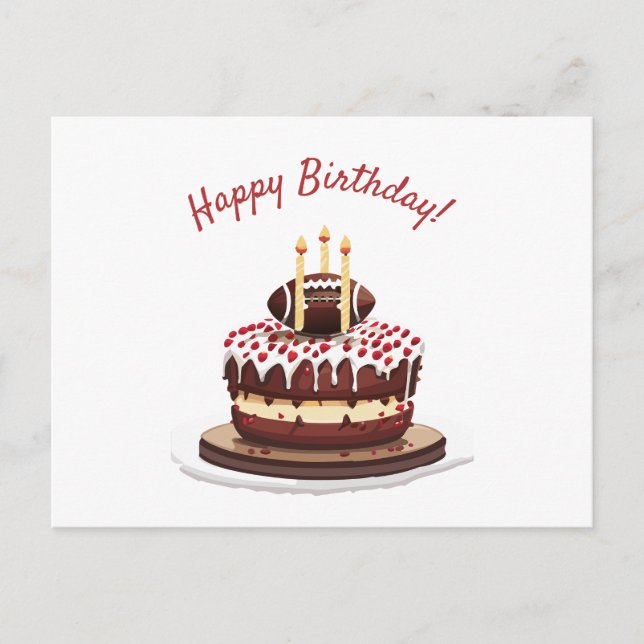 Birthday Cake with American Football Postcard (Front)
