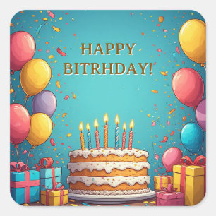 🎂 Birthday Cake With Candles And Balloons Backgro Square Sticker