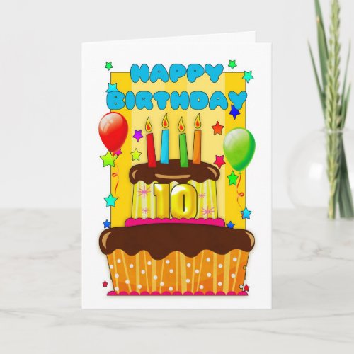 birthday cake with candles _ happy 10th birthday card