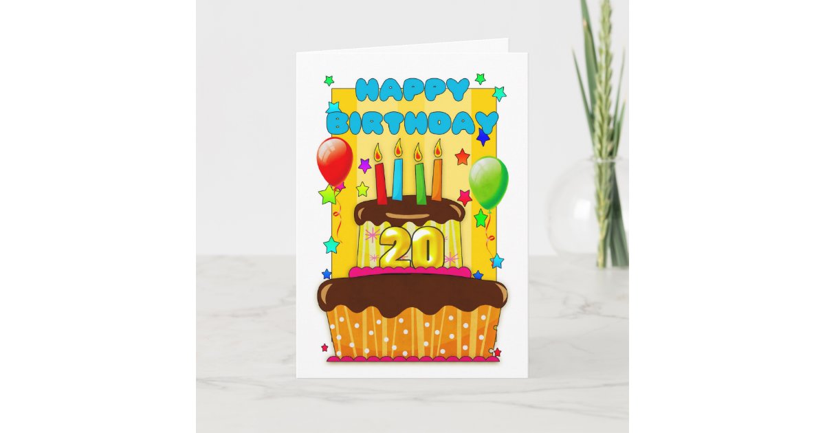 Birthday Cake With Candles Happy 20th Birthday Card Zazzle Com