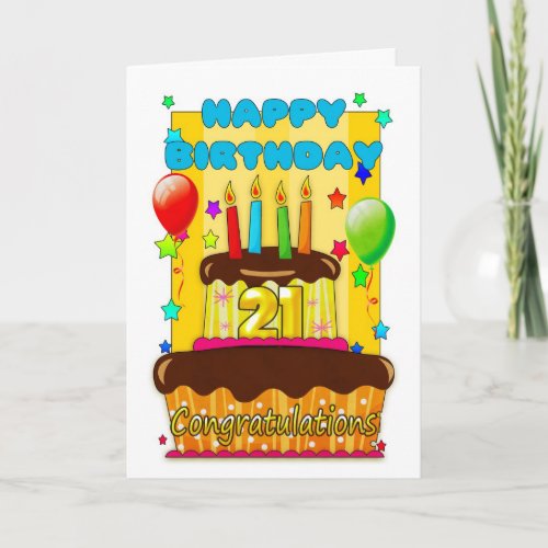 birthday cake with candles _ happy 21st birthday card