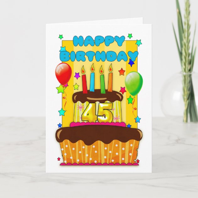 45th Birthday: Fun Cake & Candles, w/ Custom Name Card | Zazzle