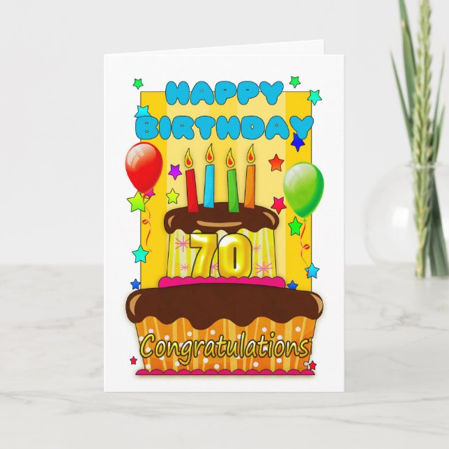 birthday cake with candles - happy 70th birthday card (Front)