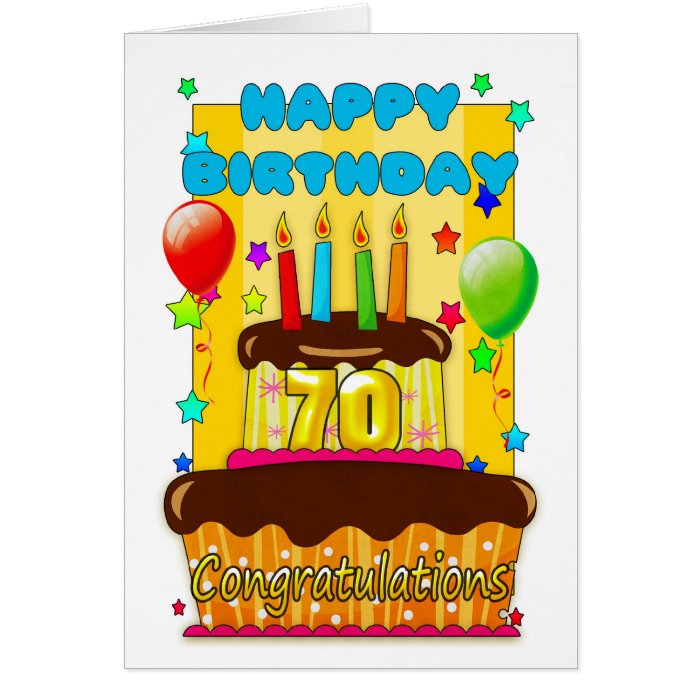 birthday cake with candles   happy 70th birthday card