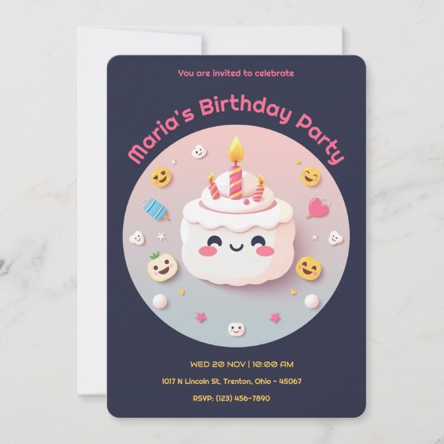 Birthday Cake with Emojis and Candles Invitation (Front)