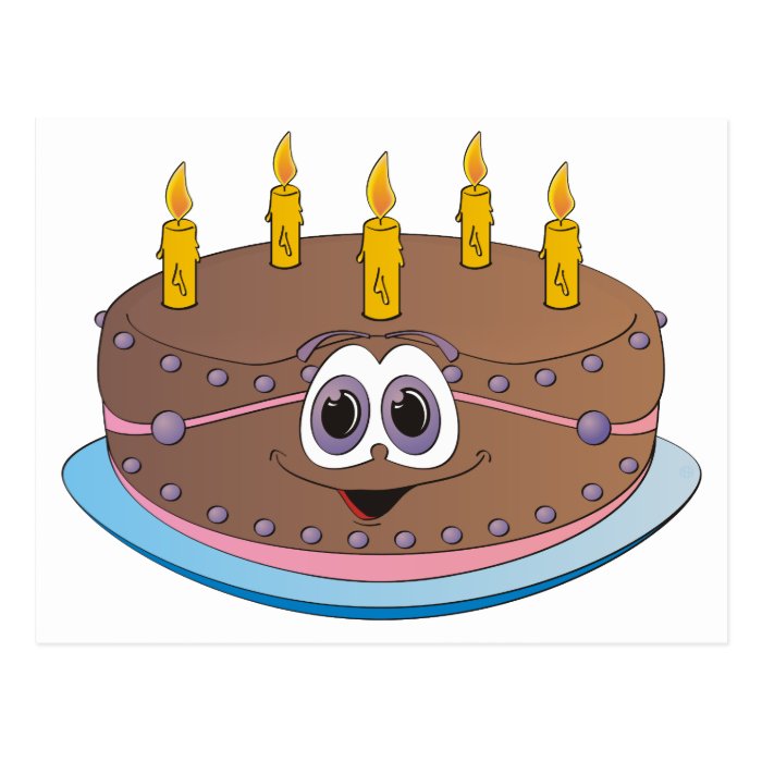 Birthday Cake with Gold Candles Cartoon Post Cards