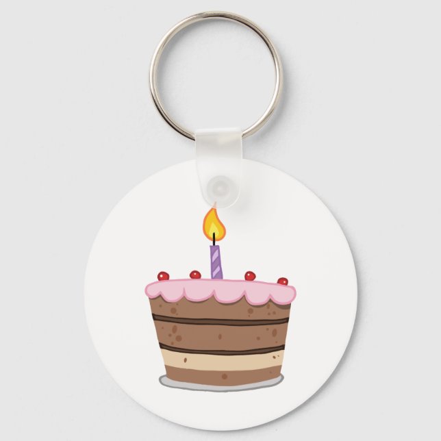Birthday Cake With One Candle Lit Keychain (Front)