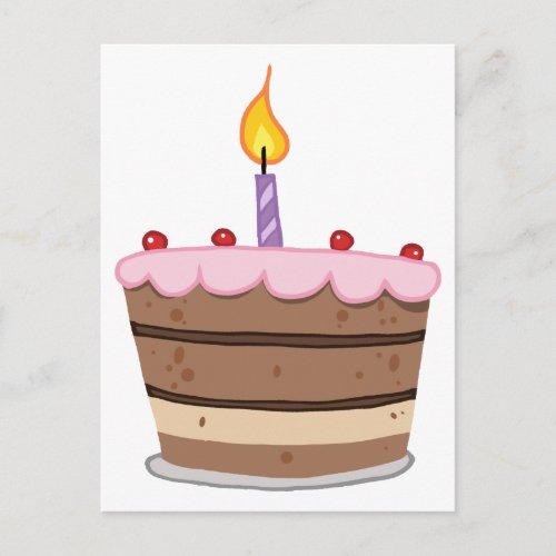 Birthday Cake With One Candle Lit Postcard