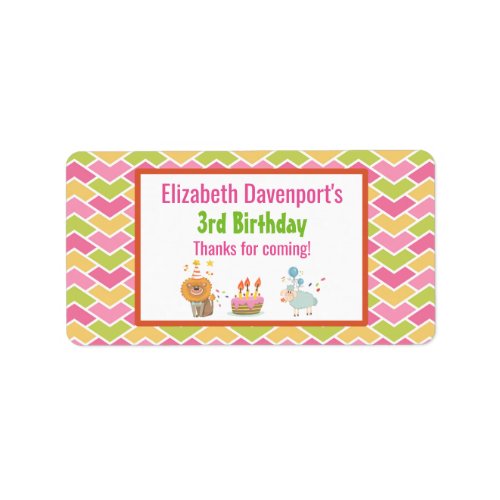 Birthday Cake with Party Lion and Balloon Sheep Label