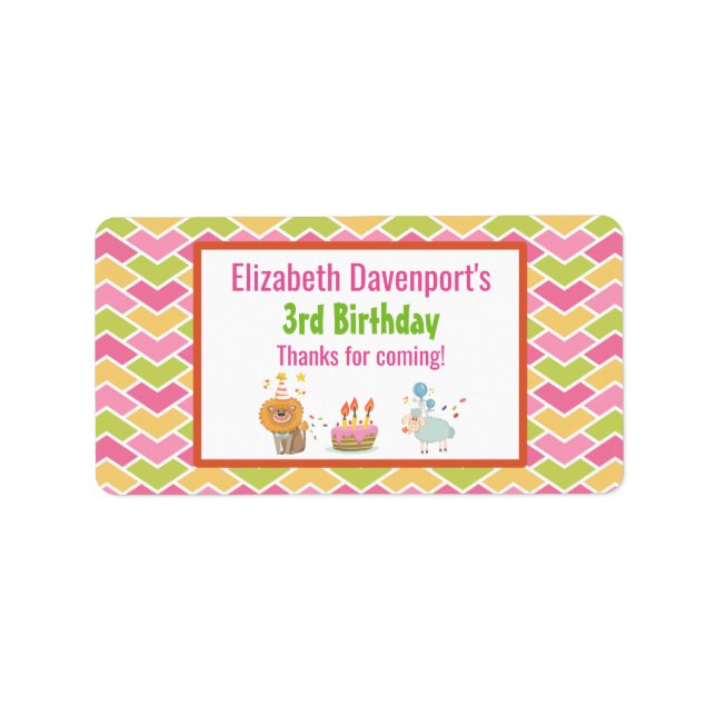 Birthday Cake with Party Lion and Balloon Sheep Label (Front)