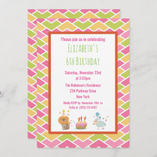 Birthday Cake with Party Lion and Sheep Invite