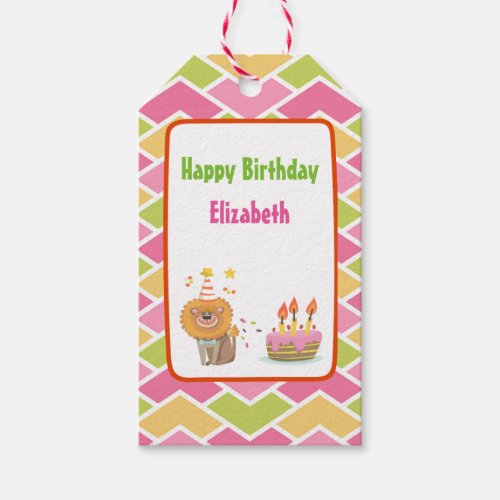 Birthday Cake with Party Lion Happy Birthday Gift Tags