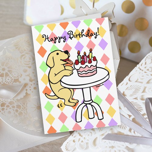 Birthday Cake Yellow Labrador Cartoon Card