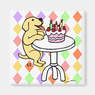 Birthday Cake Yellow Labrador Cartoon Magnet