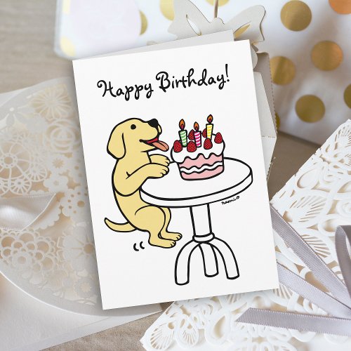 Birthday Cake Yellow Labrador Cartoon Plain Card