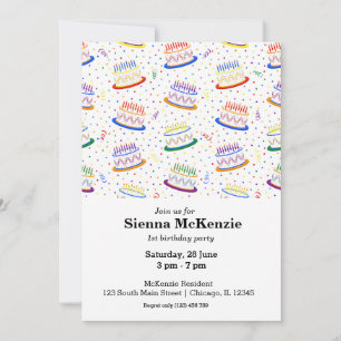 Birthday cakes confetti rainbow invitation