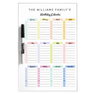 Birthday Calendar Dry Erase Board