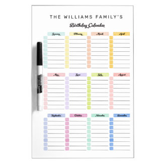Birthday Calendar Dry Erase Board