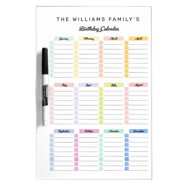 Birthday Calendar Dry Erase Board (Front)