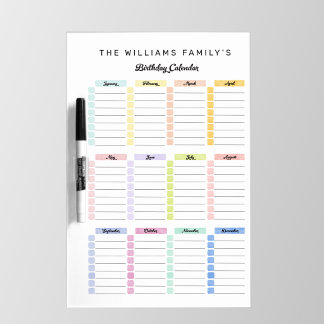Birthday Calendar Dry Erase Board