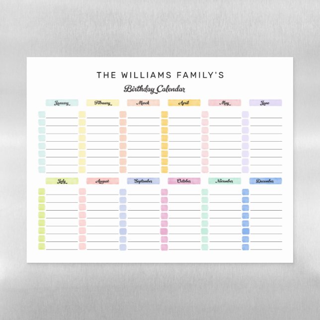 Birthday Calendar Magnetic Sheet (Horizontal)