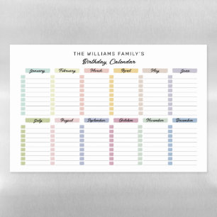 Birthday Calendar Magnetic Sheet