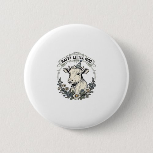 Birthday Calf Illustration Vintage Engraving Flora Button