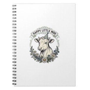 Birthday Calf Illustration Vintage Engraving Flora Notebook