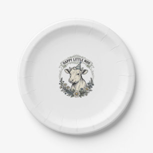 Birthday Calf Illustration Vintage Engraving Flora Paper Plates