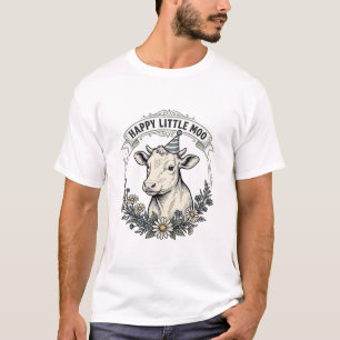 Birthday Calf Illustration Vintage Engraving Flora T-Shirt