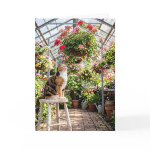 Birthday Calico Cat on a Greenhouse Stool Card