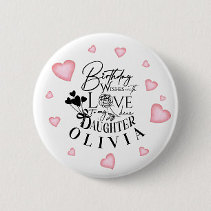Birthday Calligraphy Custom Name Minimalist Hearts Button