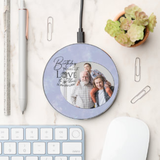 Birthday Calligraphy Photo Design For Son In Law Wireless Charger