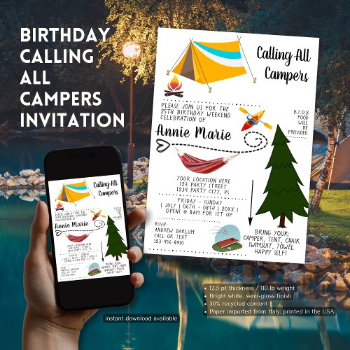 Birthday Calling All Campers Invitation