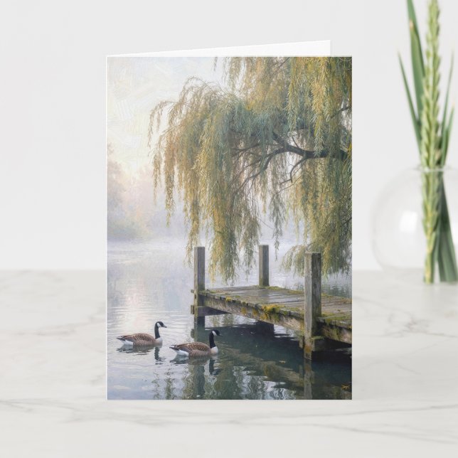 Birthday Canada Geese with Lake Dock Card (Front)