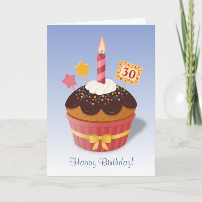 Birthday Candle Cupcake Custom Age Card (Front)