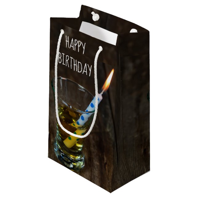 Birthday Candle in Whiskey Shot Glass Small Gift Bag (Front Angled)