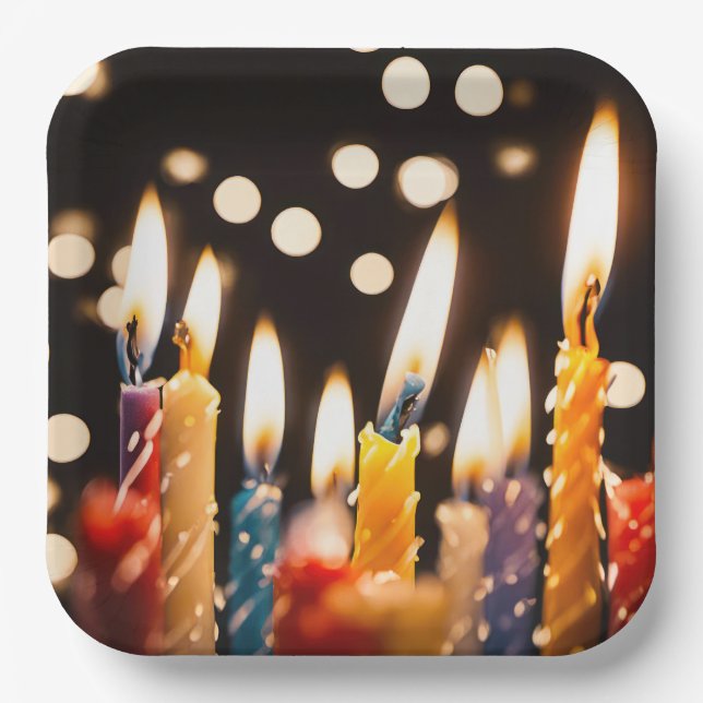 Birthday Candles And Bokeh Lights Paper Plates (Front)
