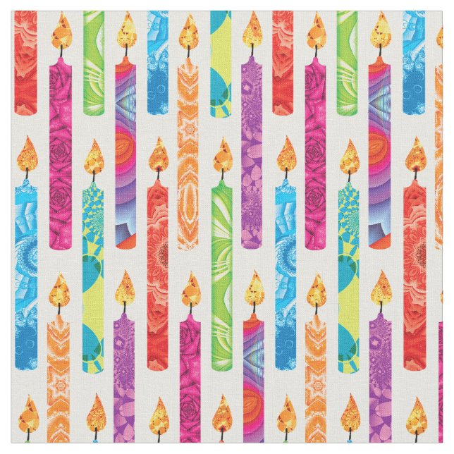 Birthday Candles Fractal Colors Fabric (Close Up)