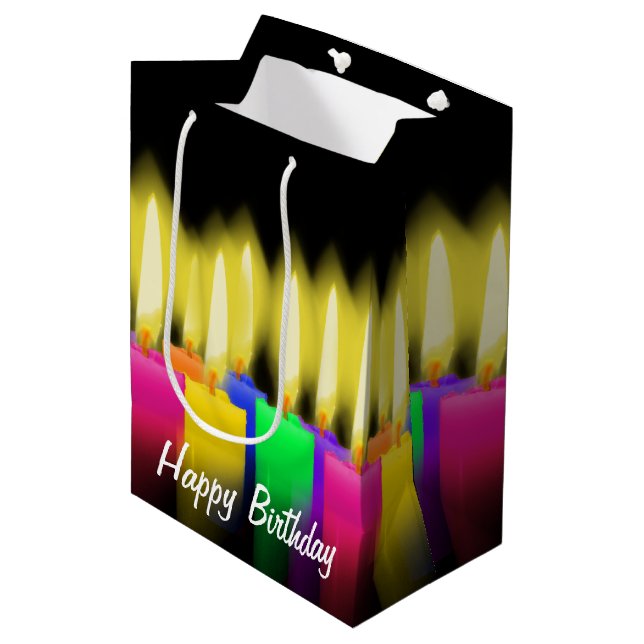 Birthday Candles on Black  Medium Gift Bag (Front Angled)