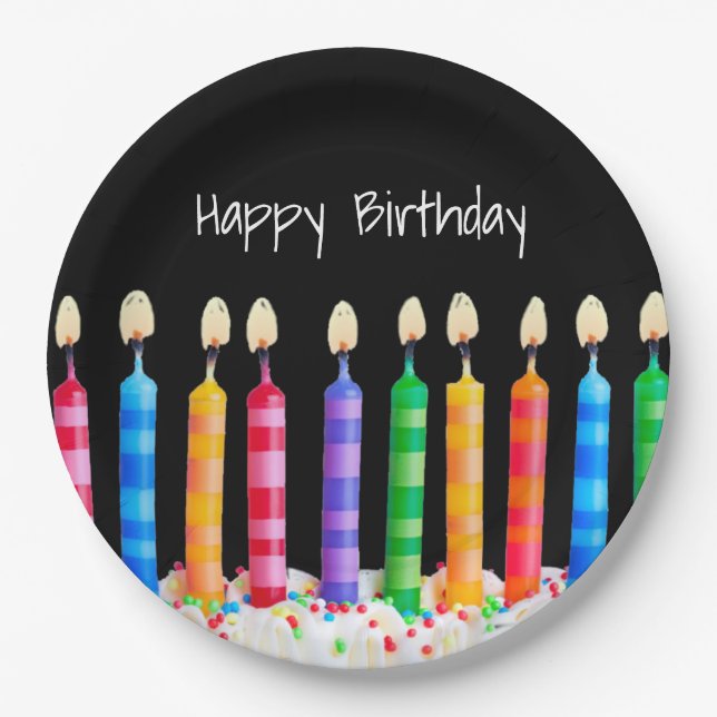 Birthday Candles on Black Paper Plates (Front)