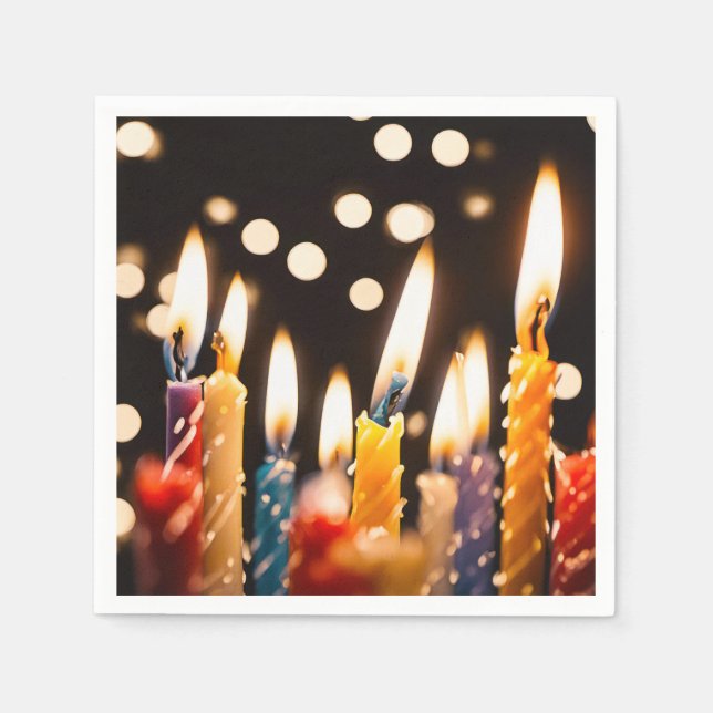 Birthday Candles With Bokeh Lights Napkins (Front)